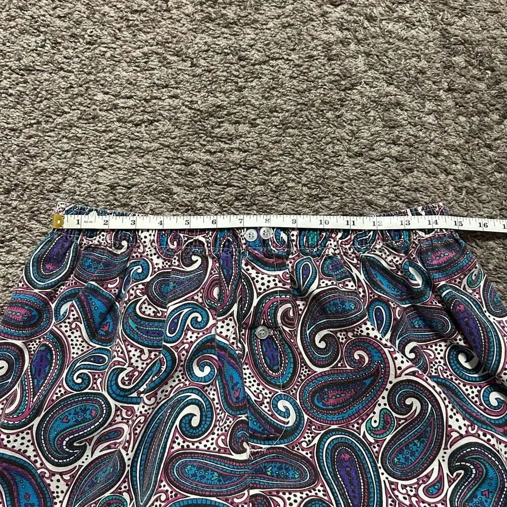 Vintage 80s Paisley Pants Elastic Waist Baggy Wide Leg Unisex Cotton 32-34